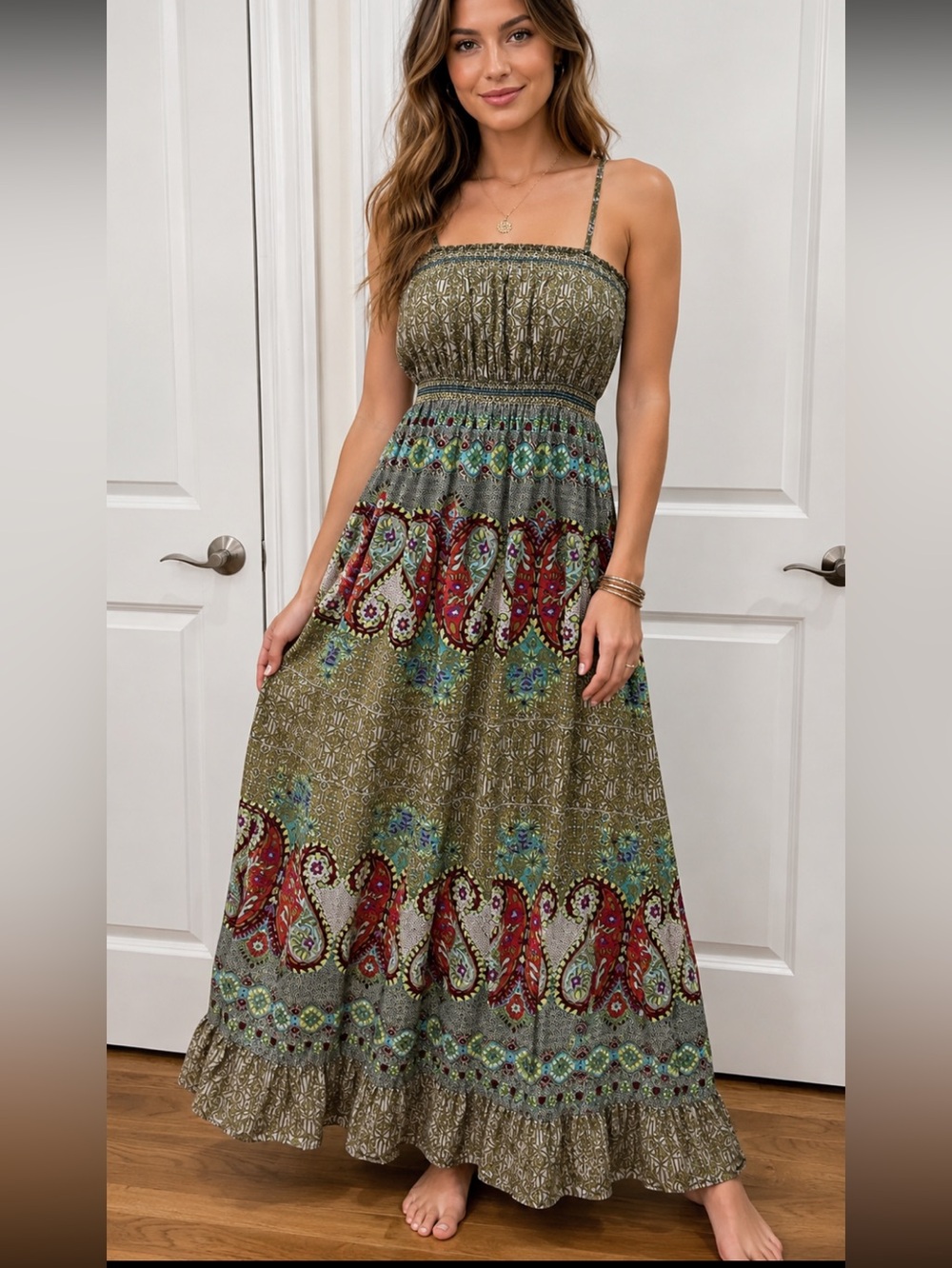 World Market Boho Maxi Dress Paisley Women's S/M Lightweight 100% Cotton